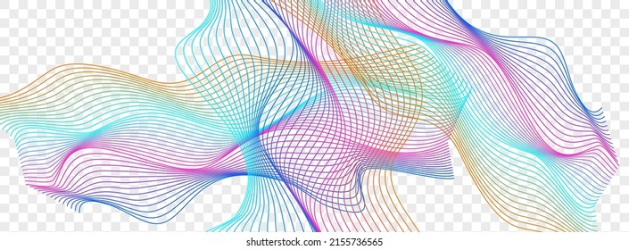 Bright Curve Background Transparent Vector. Fiction Design. Colorful Line Stream. Mesh Surface Poster. Neon Dynamic Blend.