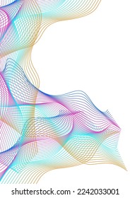 Bright Curve Background White Vector. Creative Poster. Neon Mesh Synergy. Contour Light Cover. Gradient Flow Line.