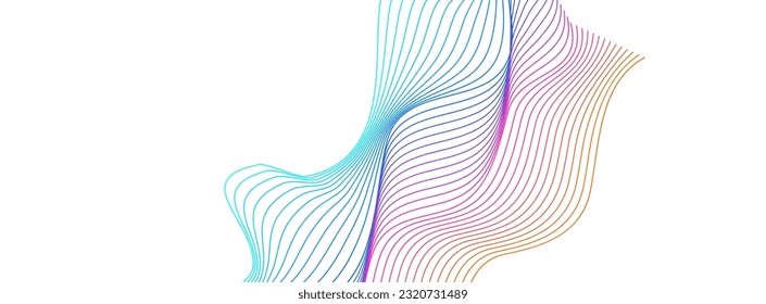 Bright Curve Background White Vector. Fashion Texture. Colorful Line Amplitude. Contour Flow Illustration. Rainbow Splash Mesh.