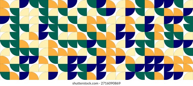 Padrão sem emenda de curva brilhante. Resumo geométrico do meio do século. Papel de parede colorido estilo modernista ou pós-modernista suíço. Sobreposição de repetição modular de vetor. Fundo mural colorido