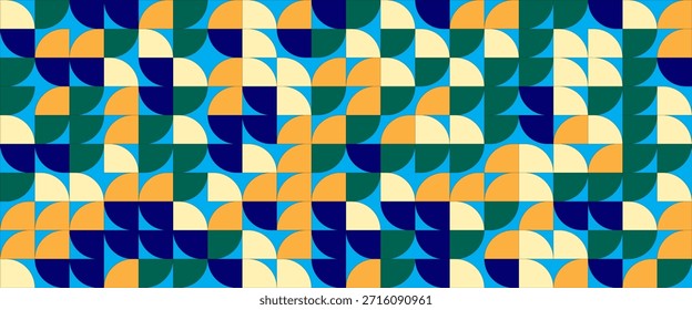Patrón sin fisuras de curva brillante. Fondo geométrico Abstractas de mediados de siglo. Colorido Fondo de pantalla de estilo modernista o posmodernista suizo. Vector de superposición de repetición modular. Fondo mural colorido