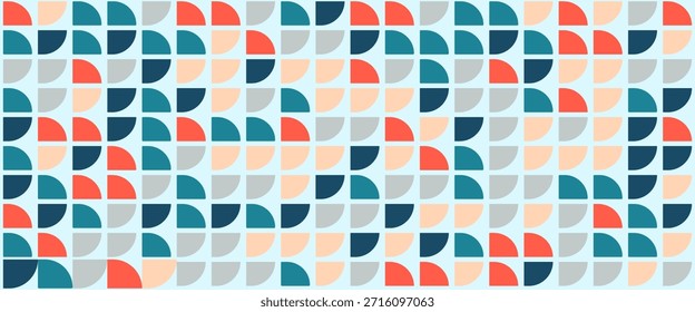 Padrão sem emenda de curva brilhante. Resumo geométrico do meio do século. Papel de parede colorido estilo modernista ou pós-modernista suíço. Sobreposição de repetição modular de vetor. Fundo mural colorido. vetor