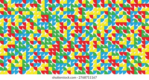 Bright curve seamless pattern. Abstract geometric mid century background. Colorful Swiss modernist or postmodernist style wallpaper. Vector modular repeating overlay. Colorful mural backdrop