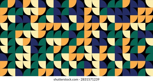 Bright curve seamless pattern. Abstract geometric mid century background. Colorful Swiss modernist or postmodernist style wallpaper. Vector modular repeating overlay. Colorful mural backdrop. modern