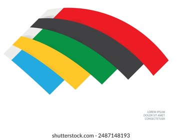 Bright curved stripes of color on a white background.