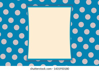Bright curved vector frame for a photo or image in vintage style on a blue background in  polka dots. Nice and pretty. Suitable for children and adults.