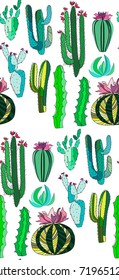 Bright cute beautiful abstract lovely mexican tropical floral herbal summer green set of a cactus paint like child vector illustration. Perfect for textile, wallpapers, wrapping paper