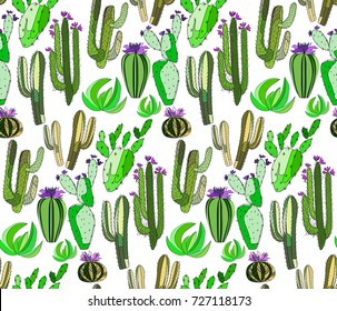 Bright cute beautiful abstract lovely mexican tropical floral herbal summer green set of a cactus paint like child vector illustration. Perfect for textile, wallpapers, wrapping paper