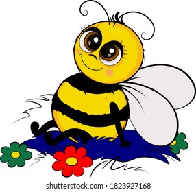 Bright cute bee cartoon.Vector illustration. 