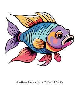 bright cute cartoon fish white background illustration