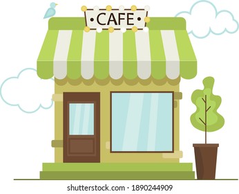 Bright and cute coffee shop, cafe. Vector graphics