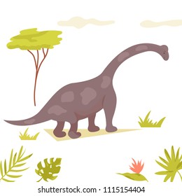 Bright cute diplodocus in the wildlife.