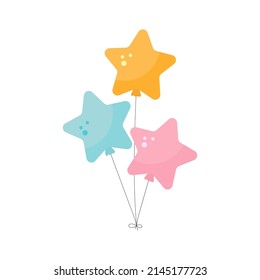 Bright and cute festive balloons in the shape of a star color pink, blue and yellow