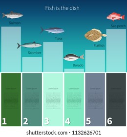 Bright and cute fish infographic. Vector. Place for your text and numbers.