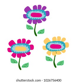 Bright cute flowers set