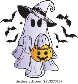 bright and cute halloween ghost cartoon vector