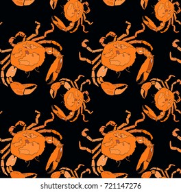Bright cute lovely graphic summer sea tasty delicious pattern of orange crabs vector illustration. Perfect for restaurant menu, greetings card and textile