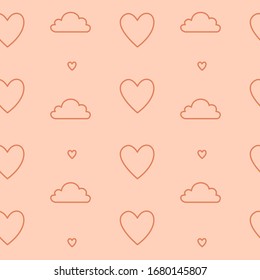 Bright and cute pattern with a heart and a cloud on a pink background. Suitable for children's and holiday decor, wrapping paper.