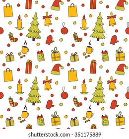 Bright cute seamless doodle Christmas pattern