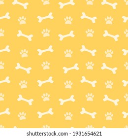 Bright cute seamless pattern. Bones and dog tracks. Endless vector background.