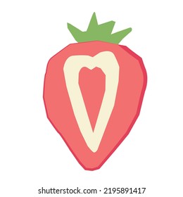 Bright cute strawberry berry sliced in a flat hand-drawn style. Vector element isolated on a white background