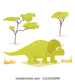Bright cute triceratops in the wildlife.