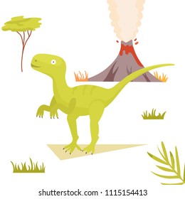 Bright cute velociraptor in the wildlife.