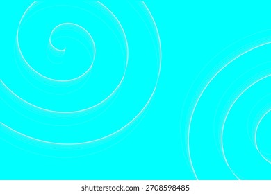 Bright cyan background with abstract white spiral line shapes in the corners, minimalist design