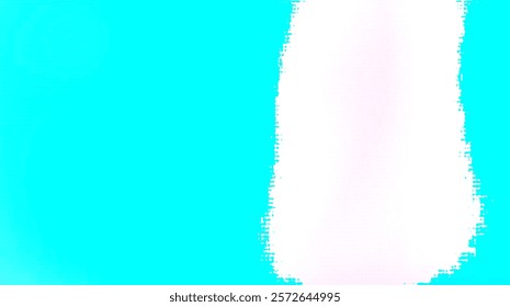 a bright cyan background with a bold white abstract shape in the foreground, creating a striking contrast.