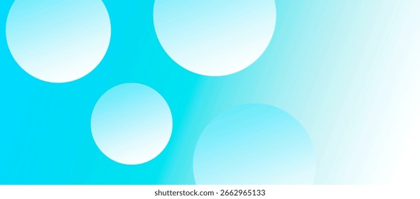 Fondo cian brillante con círculos blancos suaves del gradiente, diseño abstracto, transiciones suaves, ilustración moderna del estilo del Vector.