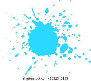 Bright cyan paint splashing on white background, creating modern pattern with vibrant energy.