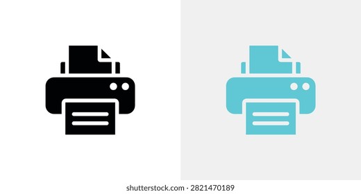 Bright cyan printer icon showing a sheet of paper and two control buttons for modern app interfaces and digital presentations