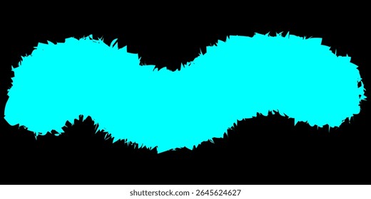 Bright cyan wavy shape with jagged, fur-like edges on a black background. Abstract silhouette with a bold, electric feel and high contrast.