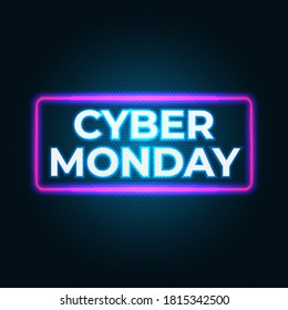 Bright cyber monday banner. Special offer price sign. Modern vector design promotion poster, web banner. Cyber monday neon flyer. Neon background