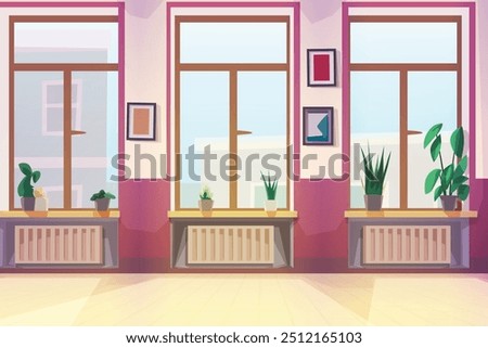 bright dance hall interior at sunny day