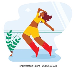 A bright dancer is dancing in the hall. Vector illustration.