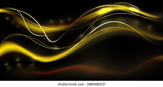 Fondo oscuro brillante con combinaciones de líneas y puntos dorados. Resumen de fondo moderno