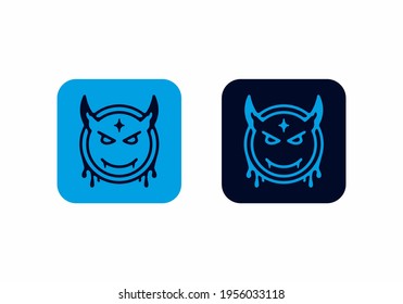 Bright and dark blue color of devil head icon design