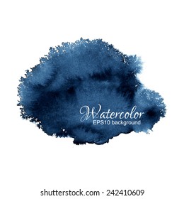 Bright dark blue watercolor vector stain with place for your text.