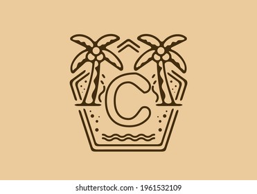 Bright and dark brown color of C initial name in beach theme frame design