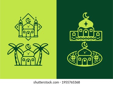 Bright and dark green color of ramadan mosque set design