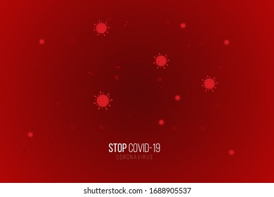 Bright and dark red background with cells coronavirus. Pandemic covid-19. Danger of spread coronavirus. medical illustration.  