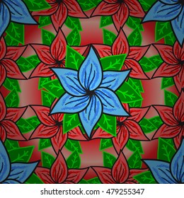 Bright dark red and pink background image of red and blue petals flowers. Vector.