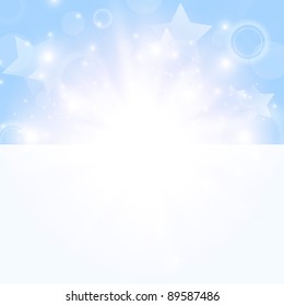 bright day background with stars and lights, copy-space for your text