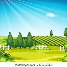 Bright day in a green countryside field