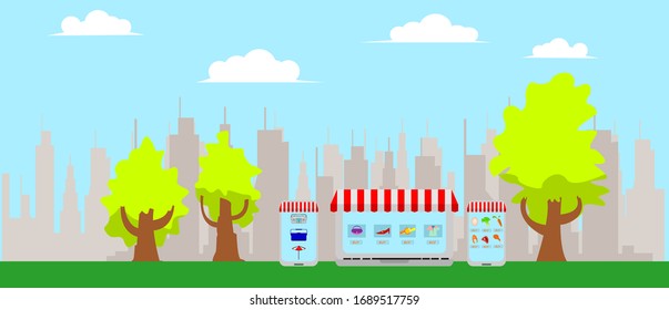 Día brillante de las tiendas en línea