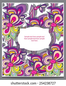 bright decorative background with card with pink flowers and text