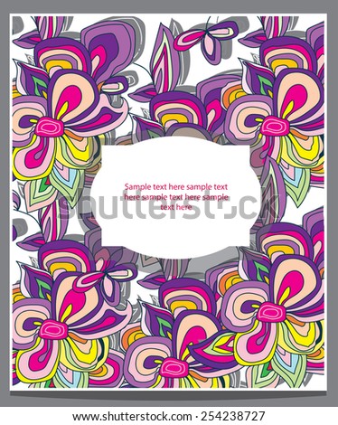 bright decorative background with card with pink flowers and text
