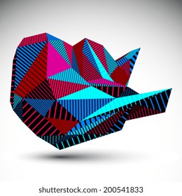 Bright decorative distorted unusual eps8 figure with parallel lines. Striped multifaceted asymmetric contrast element, colorful technology illustration.