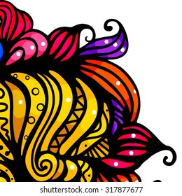 Bright decorative element. Multicolored element. Black contour. The fantasy tale. Hand drawing. Vector.